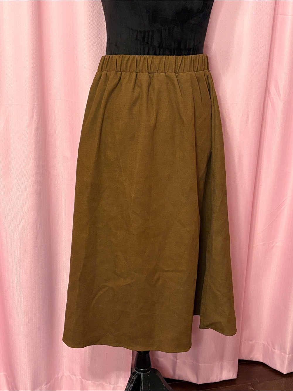 Brown Elastic Waist Midi Skirt